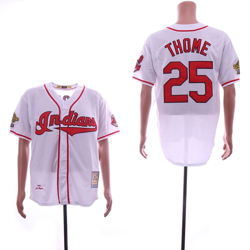 Men Cleveland Indians 25 Thome White Throwback MLB Jerseys